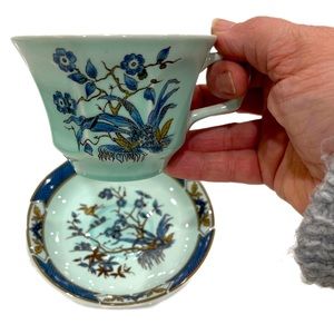 Adams Ming Toi Wedgewood celadon green and blue coffee/Tea cup and saucer